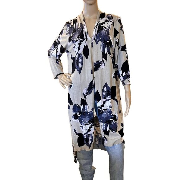 THE LIMITED OPEN FRONT LONG CARDIGAN WATERCOLOR FLORAL PRINT XL - Picture 1 of 5